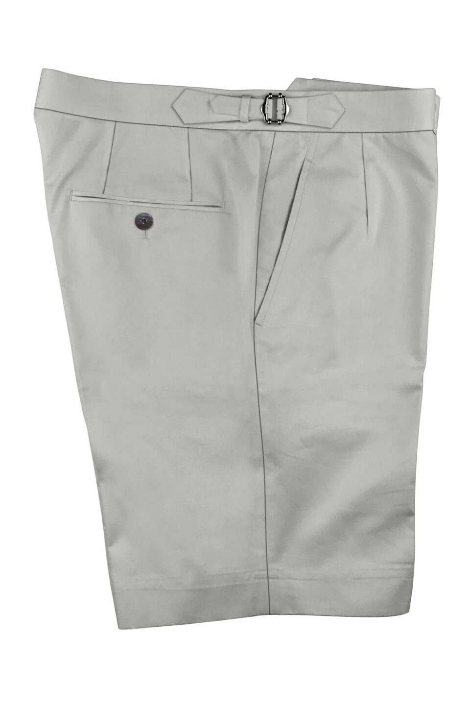 (product) Light Grey Cotton Shorts, folded with a side-view display