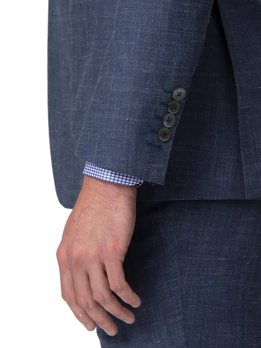 (product) Denim Chambray Bespoke Suit, cuff detail