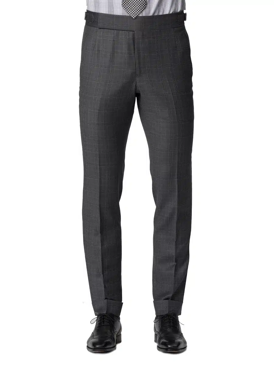 (product) Grey Macro Windowpane Bespoke Suit, pants detail