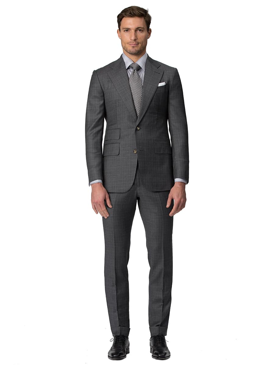 (product) Grey Macro Windowpane Bespoke Suit, full front view