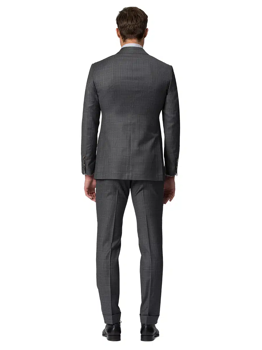 (product) Grey Macro Windowpane Bespoke Suit, back view