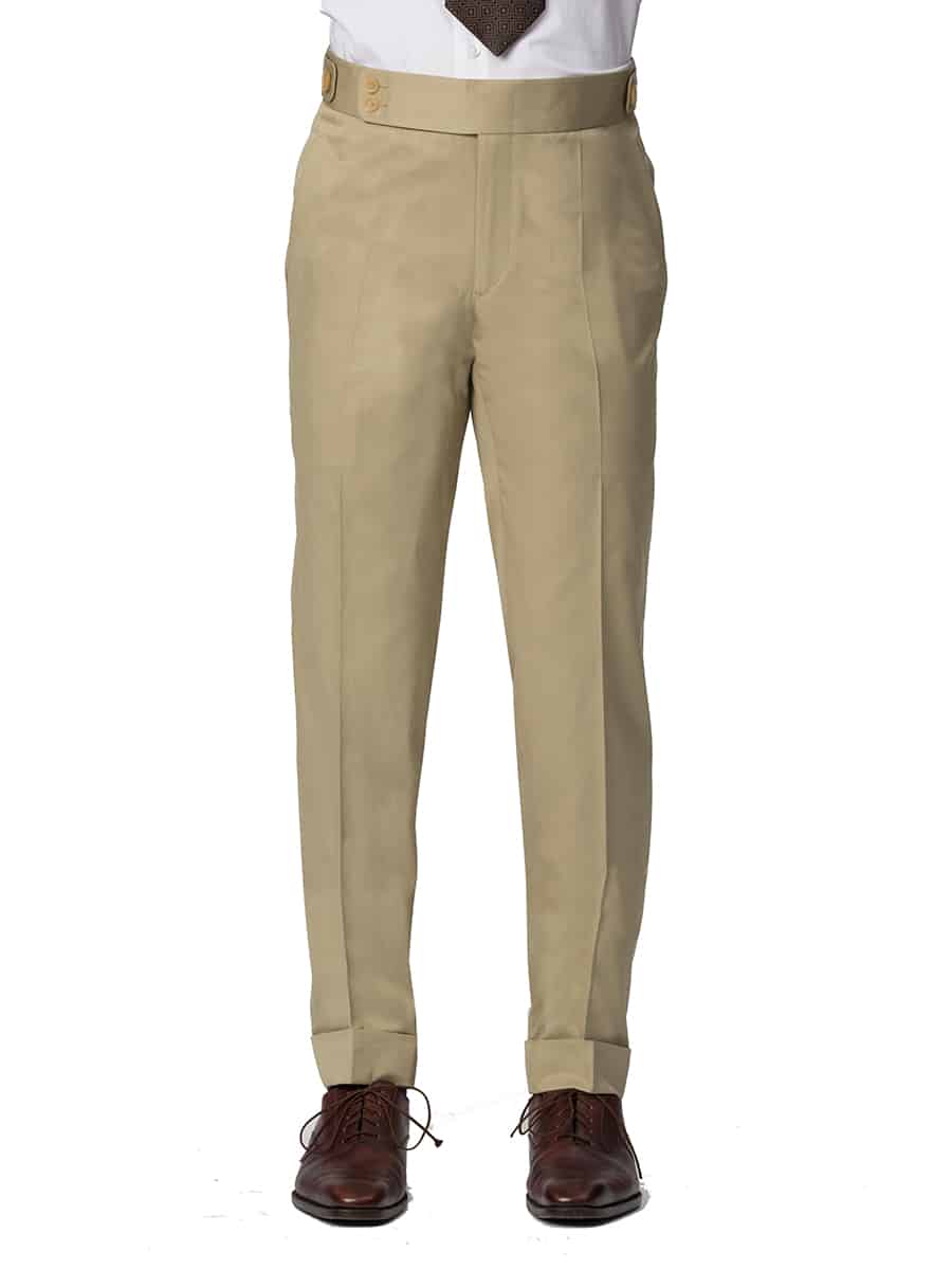 (product) Khaki Cotton Bespoke Trouser, front view showcasing a clean and tailored fit