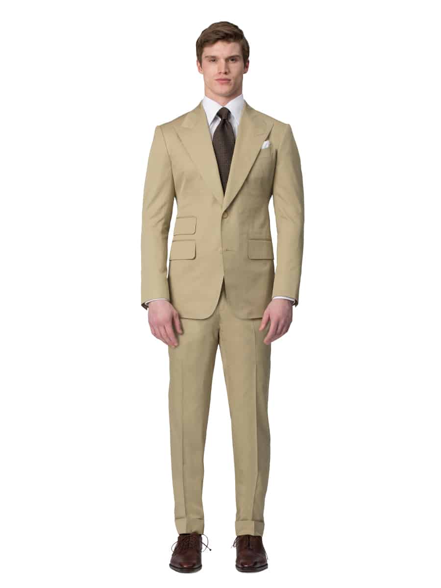 (product) Khaki Cotton Bespoke Trouser, full front view
