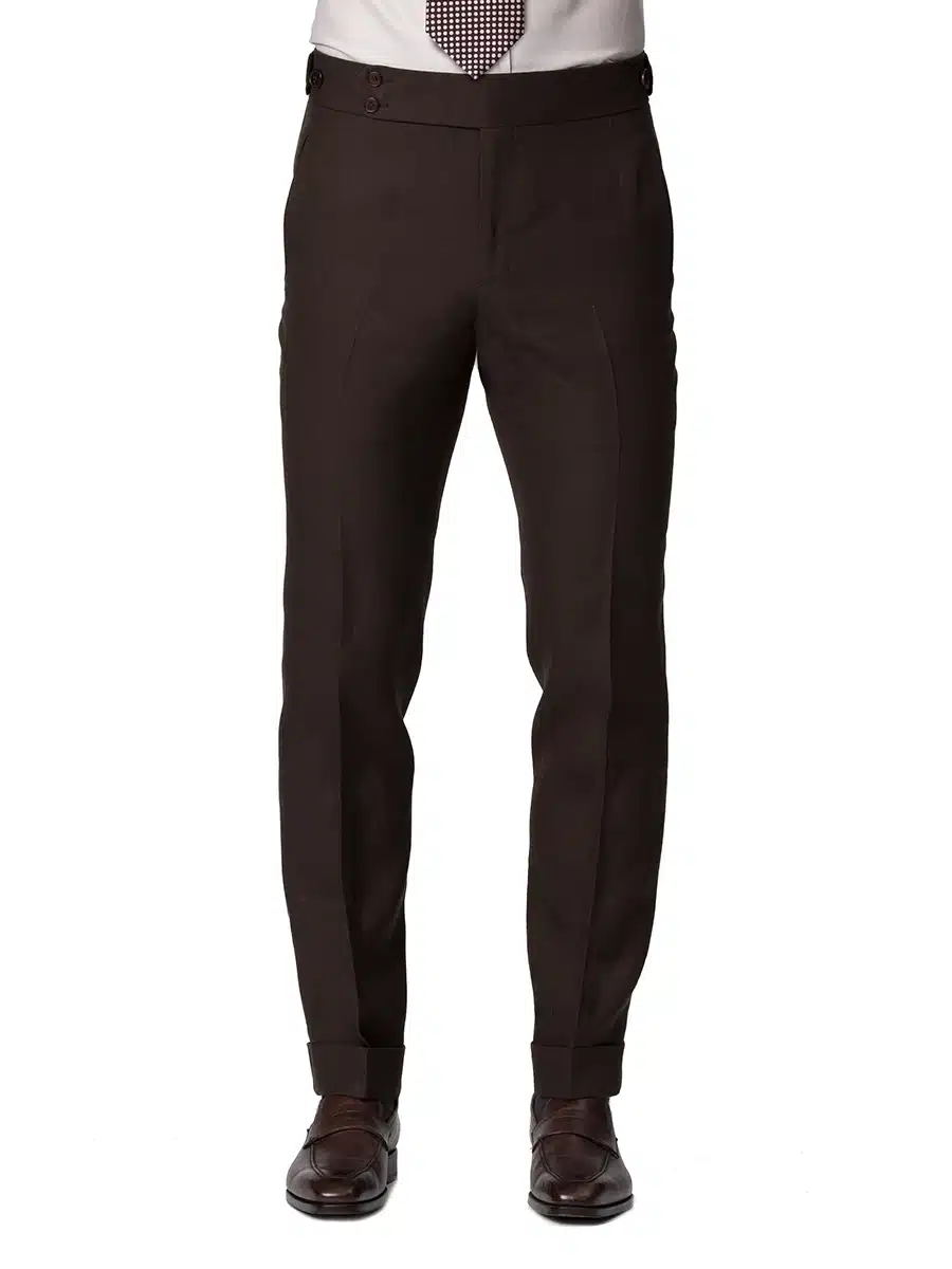 (product) Dark Brown Linen Bespoke Trouser, front view