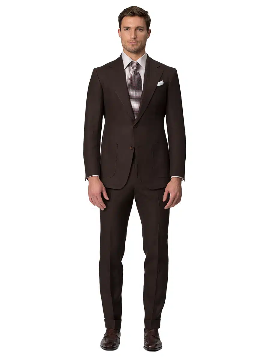 (product) Dark Brown Linen Bespoke Trouser, full front view