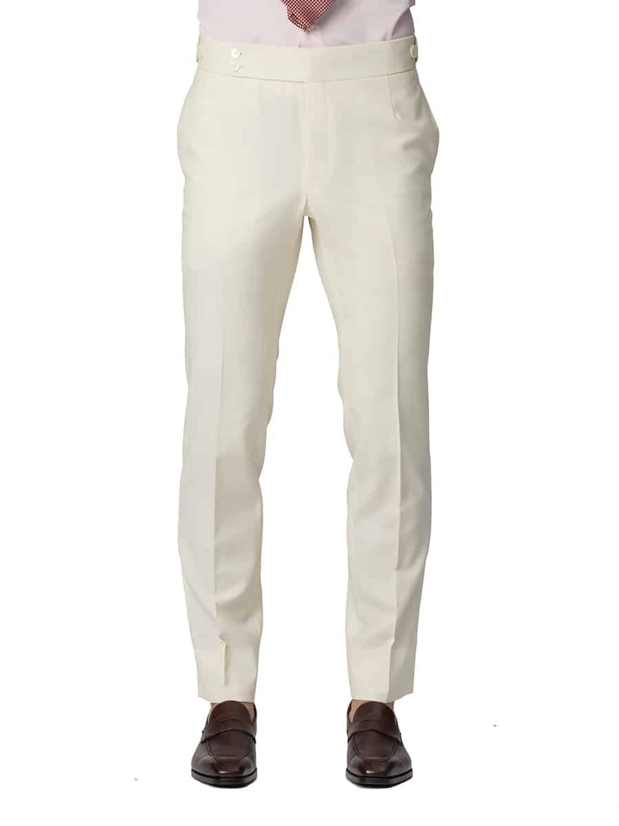 (product) Cream Plain Weave Bespoke Trouser, front view
