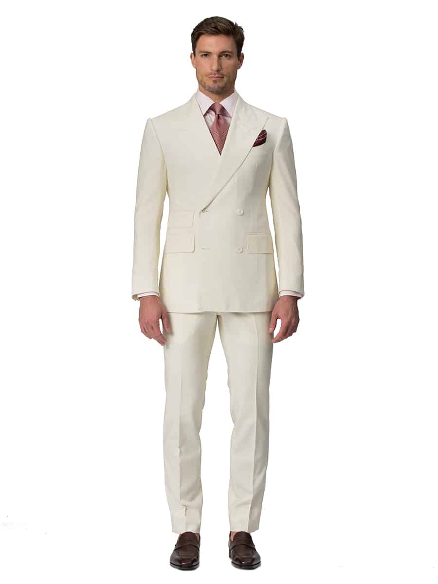 (product) Cream Plain Weave Bespoke Trouser, front view