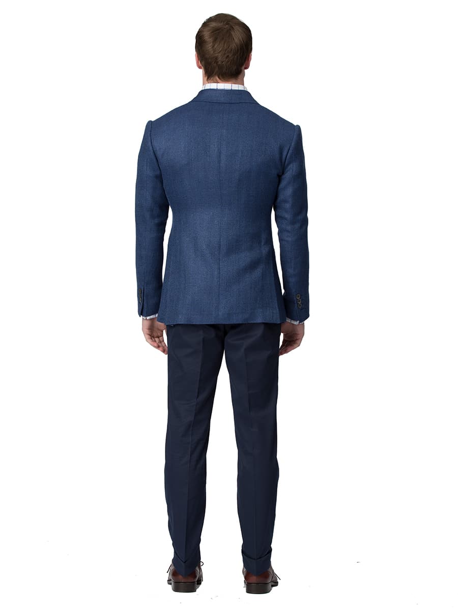(product) Sky Blue Textured Herringbone Bespoke Sport Coat, back view