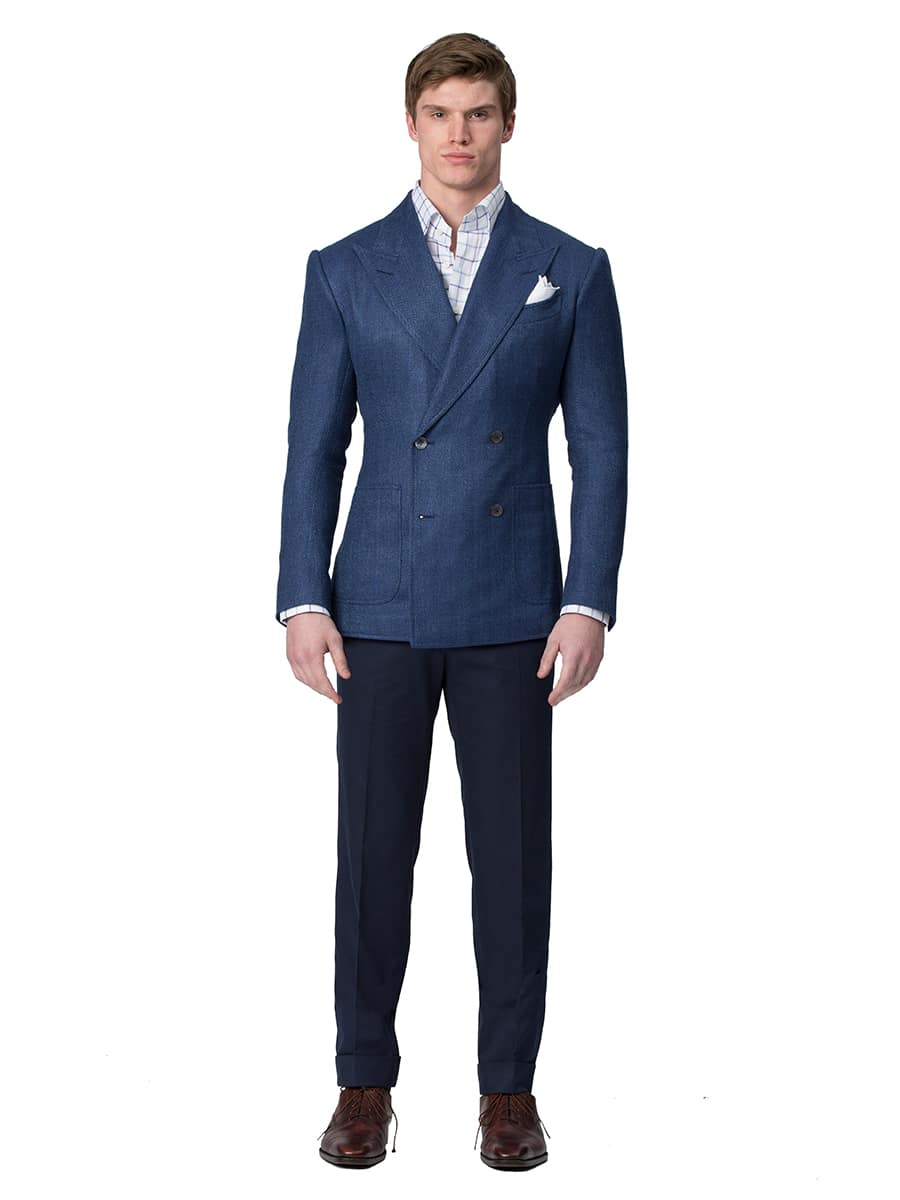 (product) Sky Blue Textured Herringbone Bespoke Sport Coat, front view