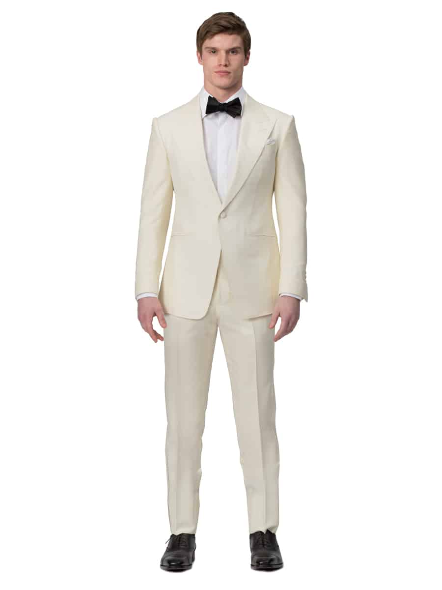 (product) Cream Bespoke Formal Trouser, paired with Ivory Bespoke Dinner Jacket, front view