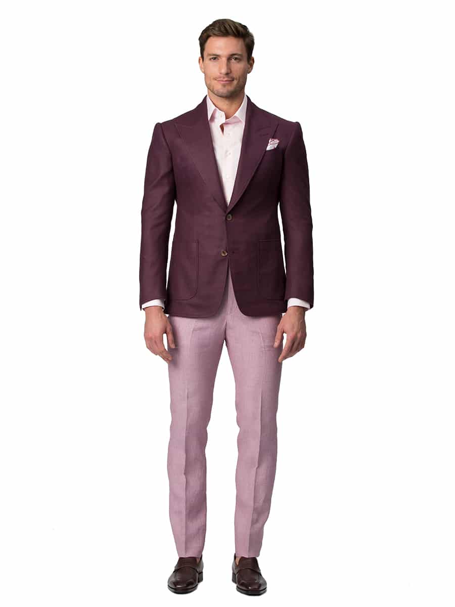 (product) Pale Pink Linen Bespoke Trouser, paired with Sport Coat, front view
