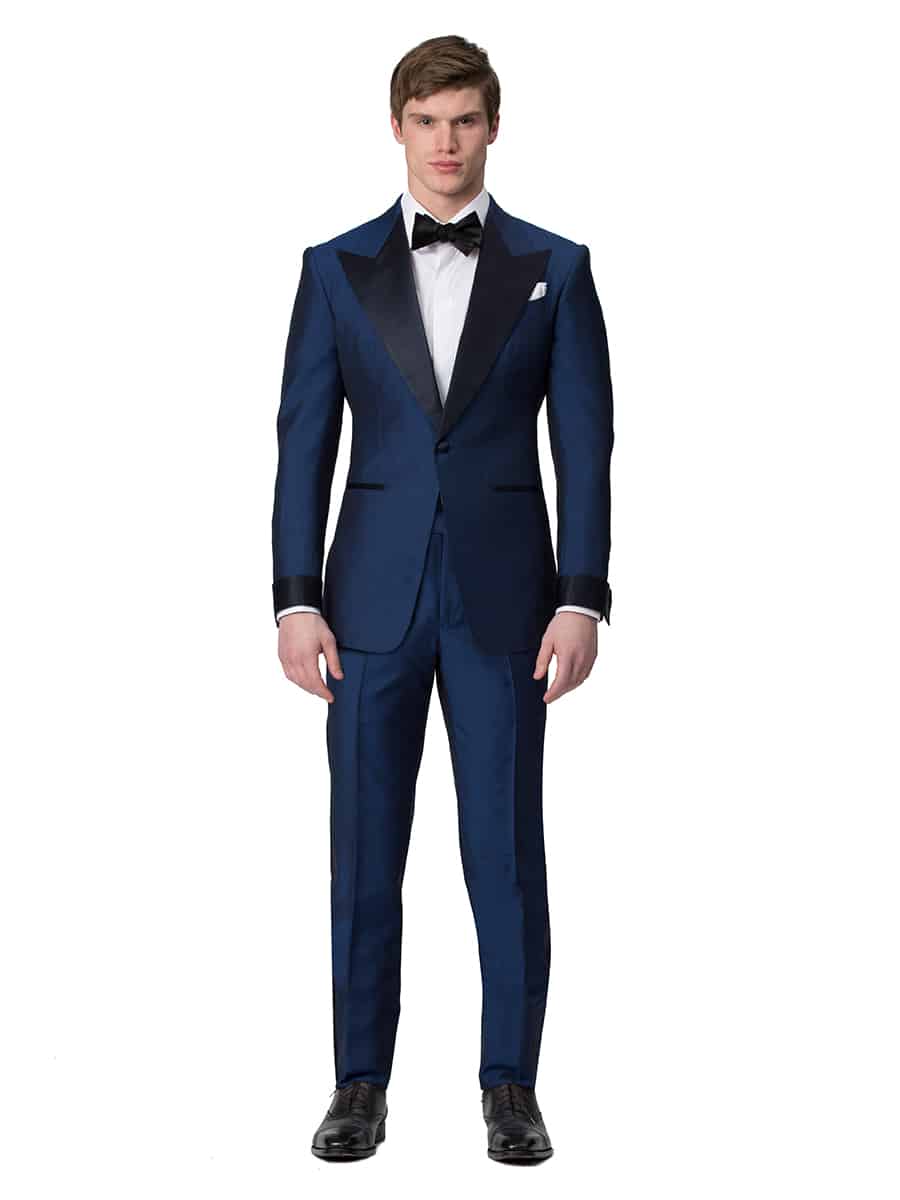 (product) French Blue Mohair & Silk Bespoke Formal Trouser, full front view