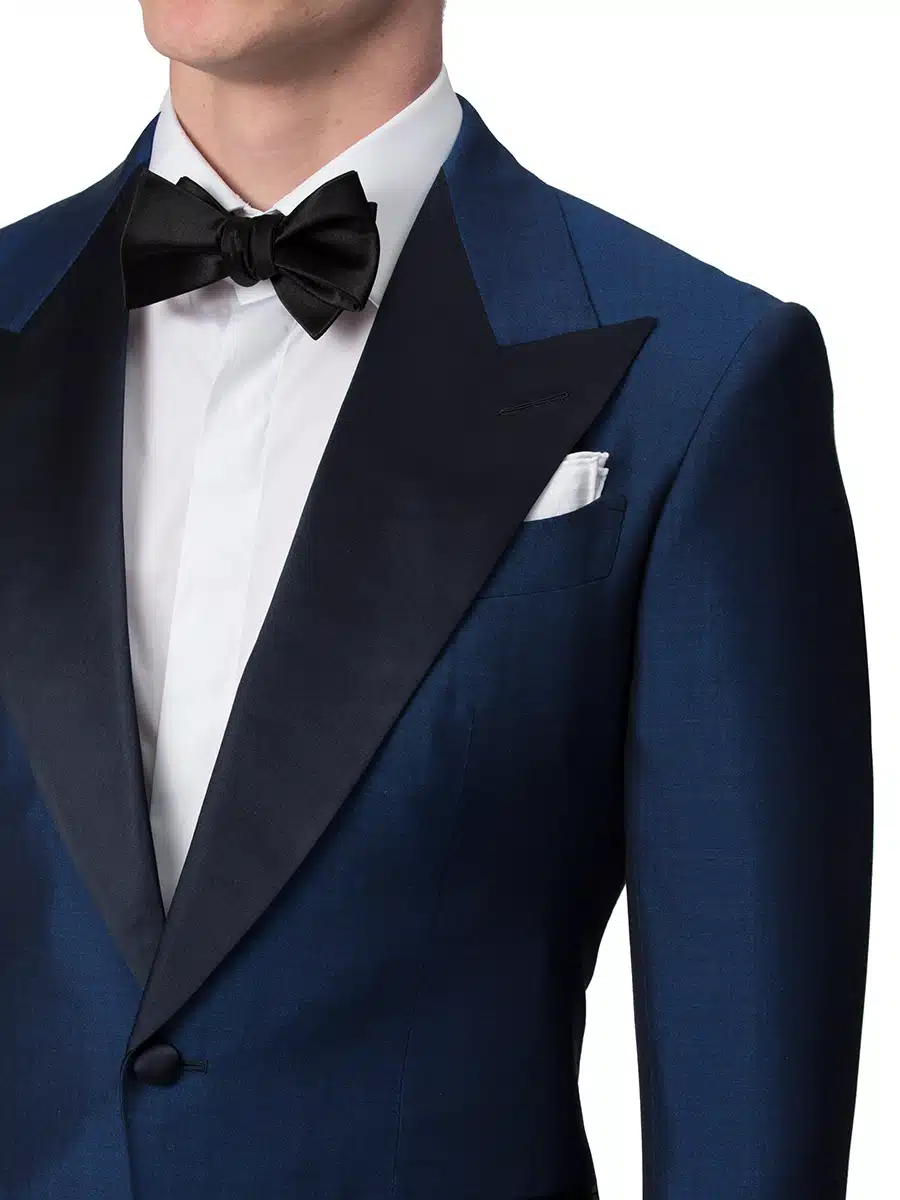 (product) French Blue Mohair & Silk Bespoke Dinner Jacket, lapel detail