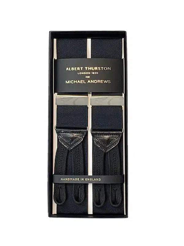 Albert Thurston Black Solid Suspenders with Silver Hardware (Short)