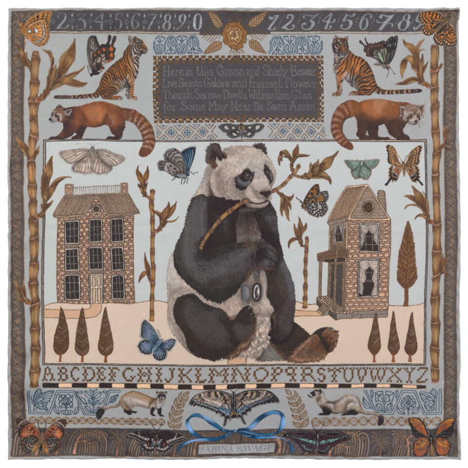(product) The Butterfly Panda Silver/Smoke Pocket Square, Full view