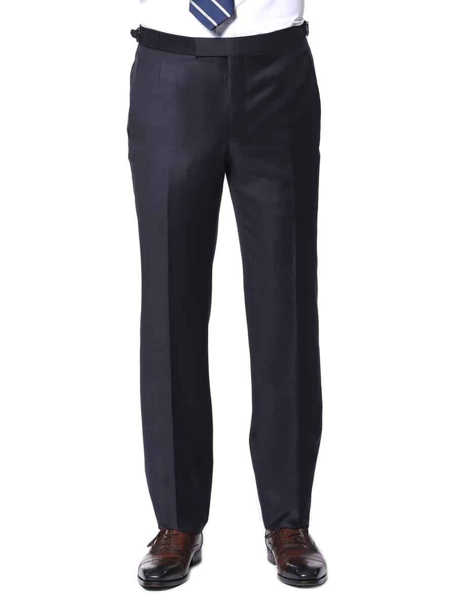 (product) Navy Blue Solid Bespoke Suit, pants detail