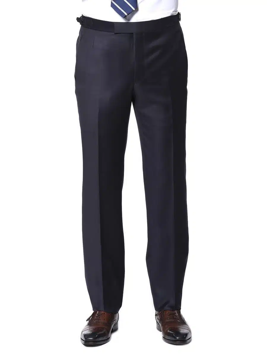 (product) Navy Blue Solid Bespoke Suit, pants detail