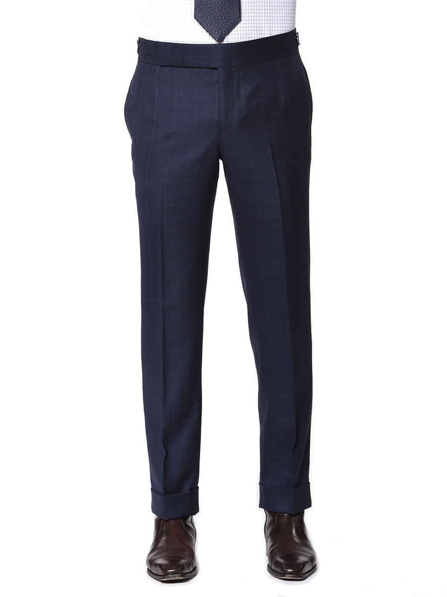 (product) Dark Blue Complex Windowpane Trousers, front view