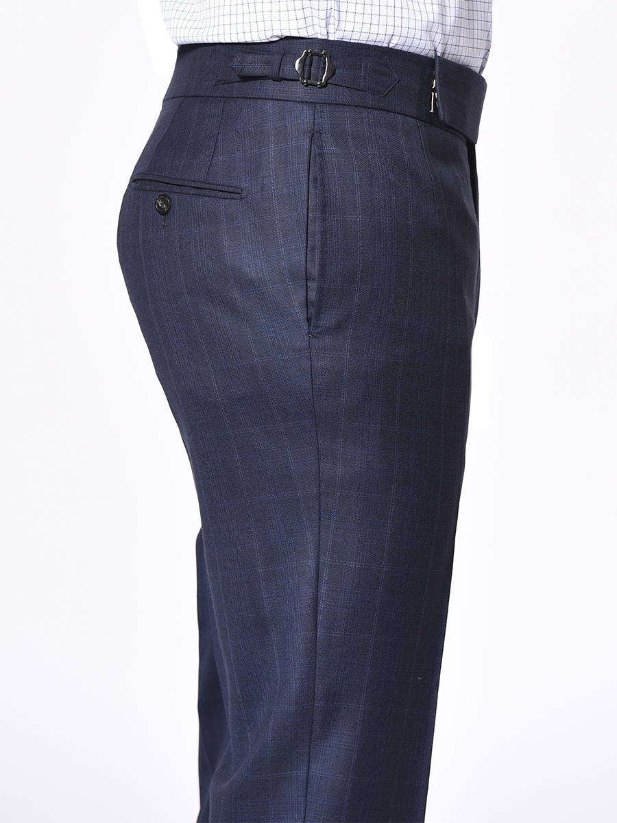 (product) Dark Blue Complex Windowpane Trousers, side view