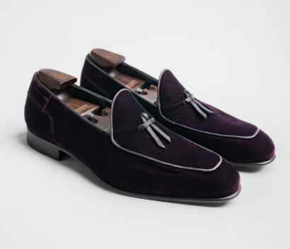 (product) Vomero Velvet Prugna Formal Loafer, Angled pair view