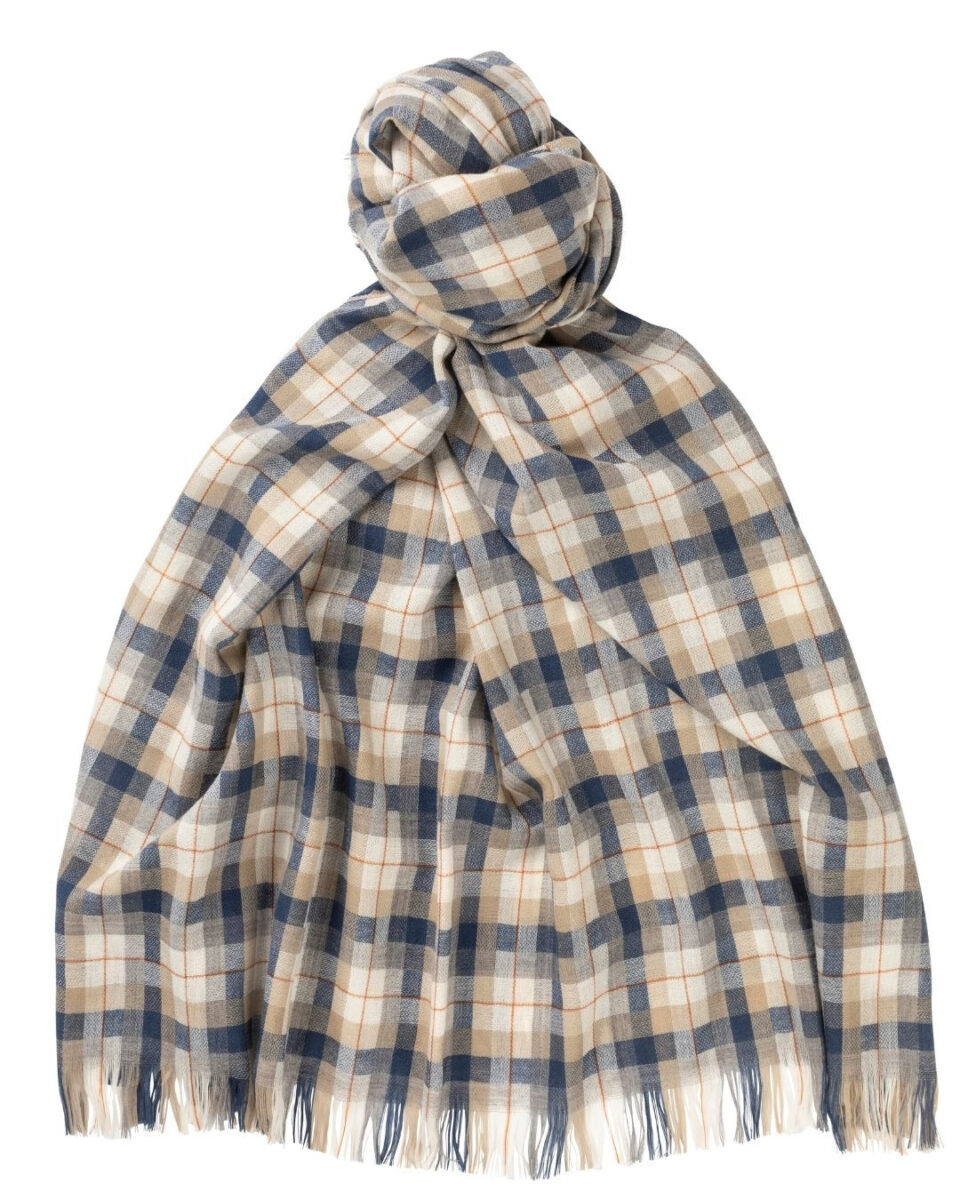 (product) Denim Escorial Block Scarf, Knotted
