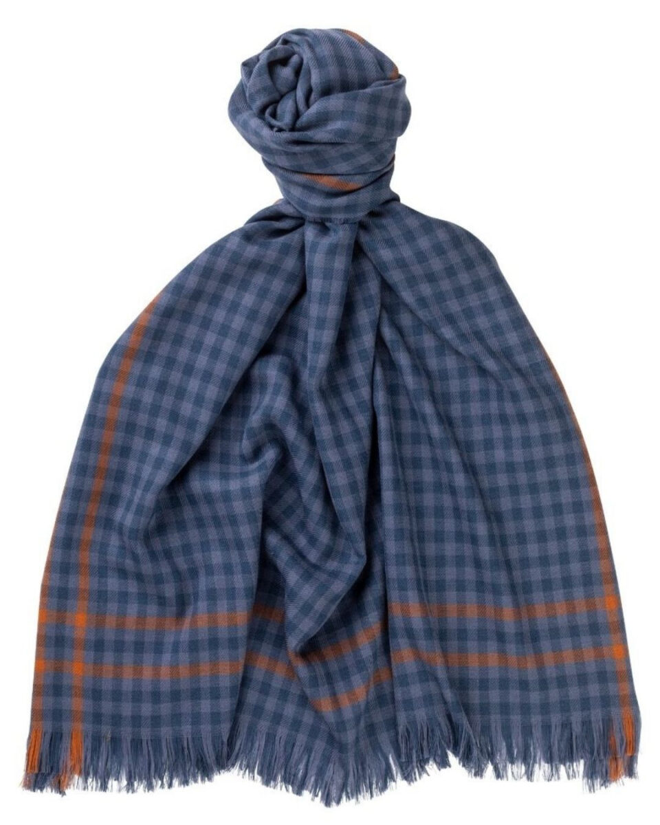 (product) Navy Escorial Block Scarf, Knotted