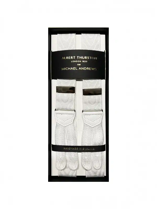Albert Thurston White 32mm Moire Suspenders with Silver Hardware