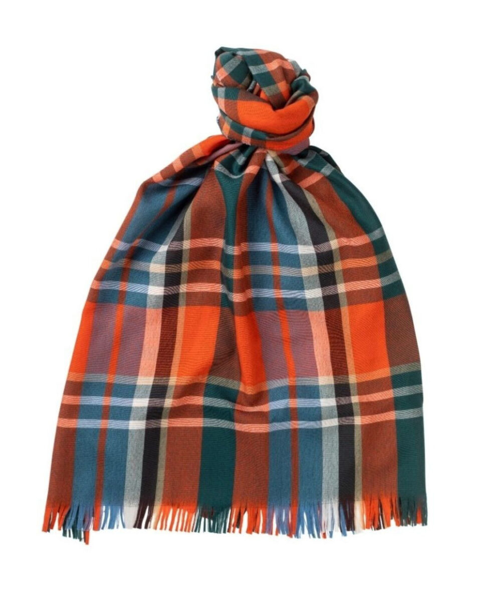 (product) Citrus Lightweight Merino Plaid Stole, Knotted
