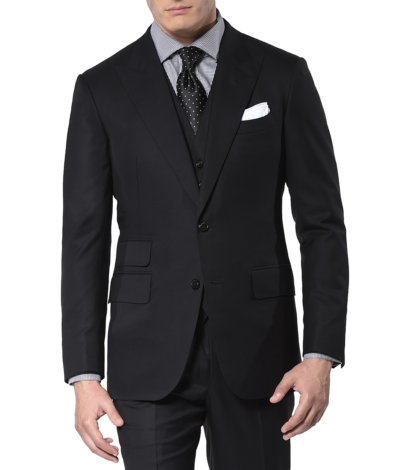 Black two-button Super 110's Bespoke Suit Jacket