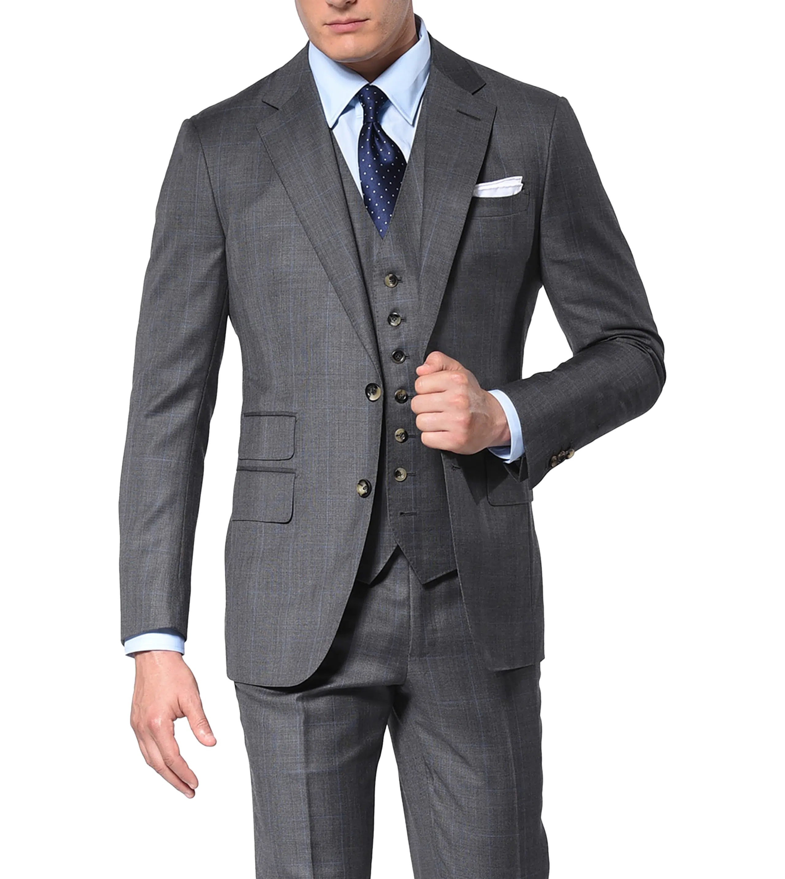 VINCI Men's Charcoal Gray Glen Plaid Double-Breasted Suit - 6 Button Jacket NEW