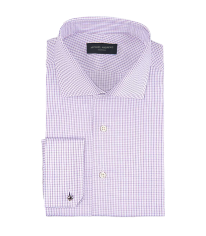 (product) Lavender Textured Micro-Check, Spread-Collar Shirt