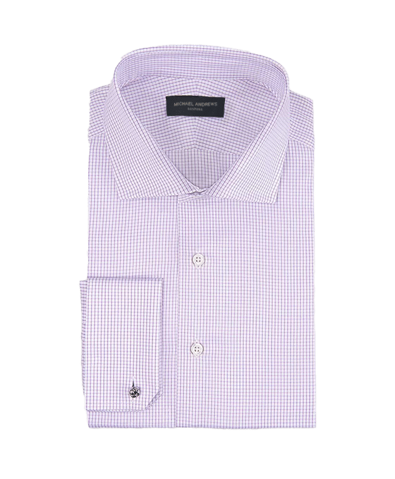 (product) Lavender Textured Micro-Check, Spread-Collar Shirt