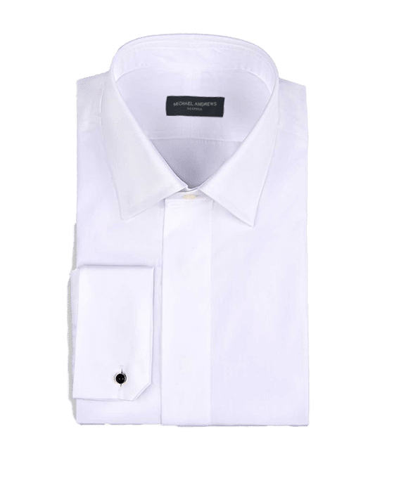 (product) White Poplin Fly Front, Traditional-Collar Formal Shirt