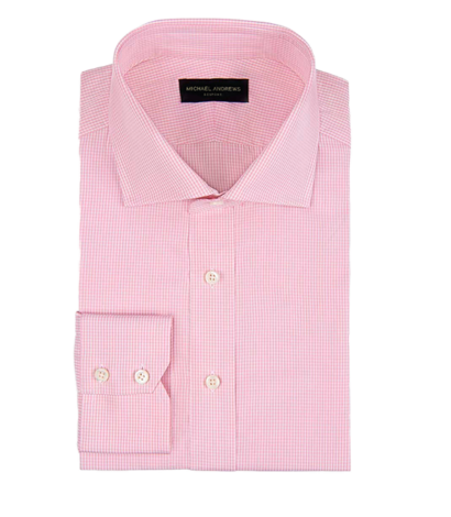 (product) Pale Pink Micro-Gingham, Spread-Collar Shirt