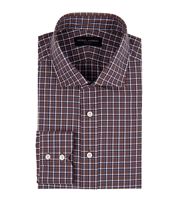 (product) Brown Navy Overlay Check, Spread-Collar Shirt