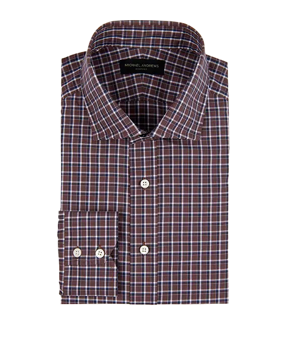 (product) Brown Navy Overlay Check, Spread-Collar Shirt