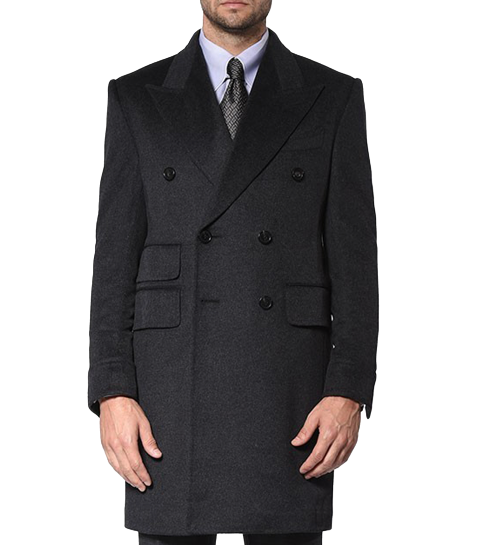 (product) Charcoal Signature Double-breasted Bespoke Overcoat