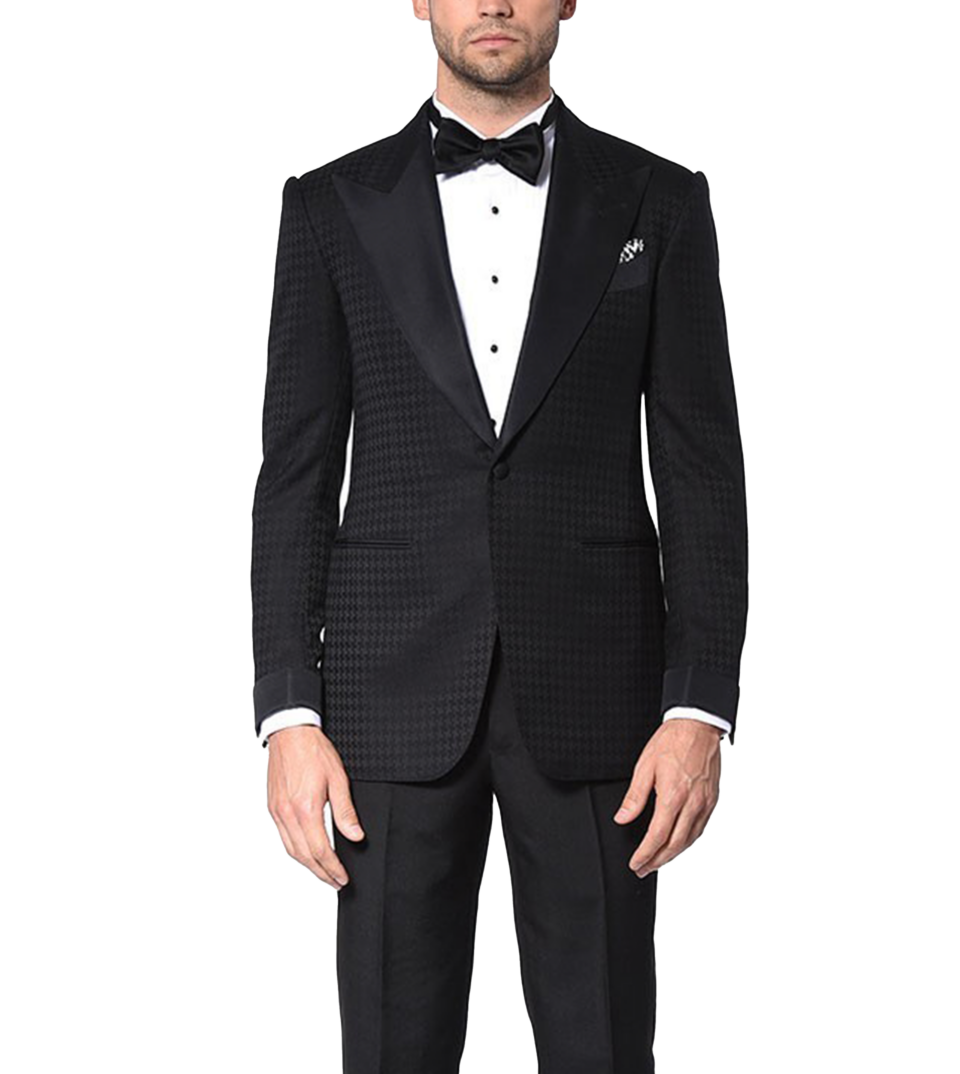 Black Houndstooth Signature Grosgrain Bespoke Tuxedo