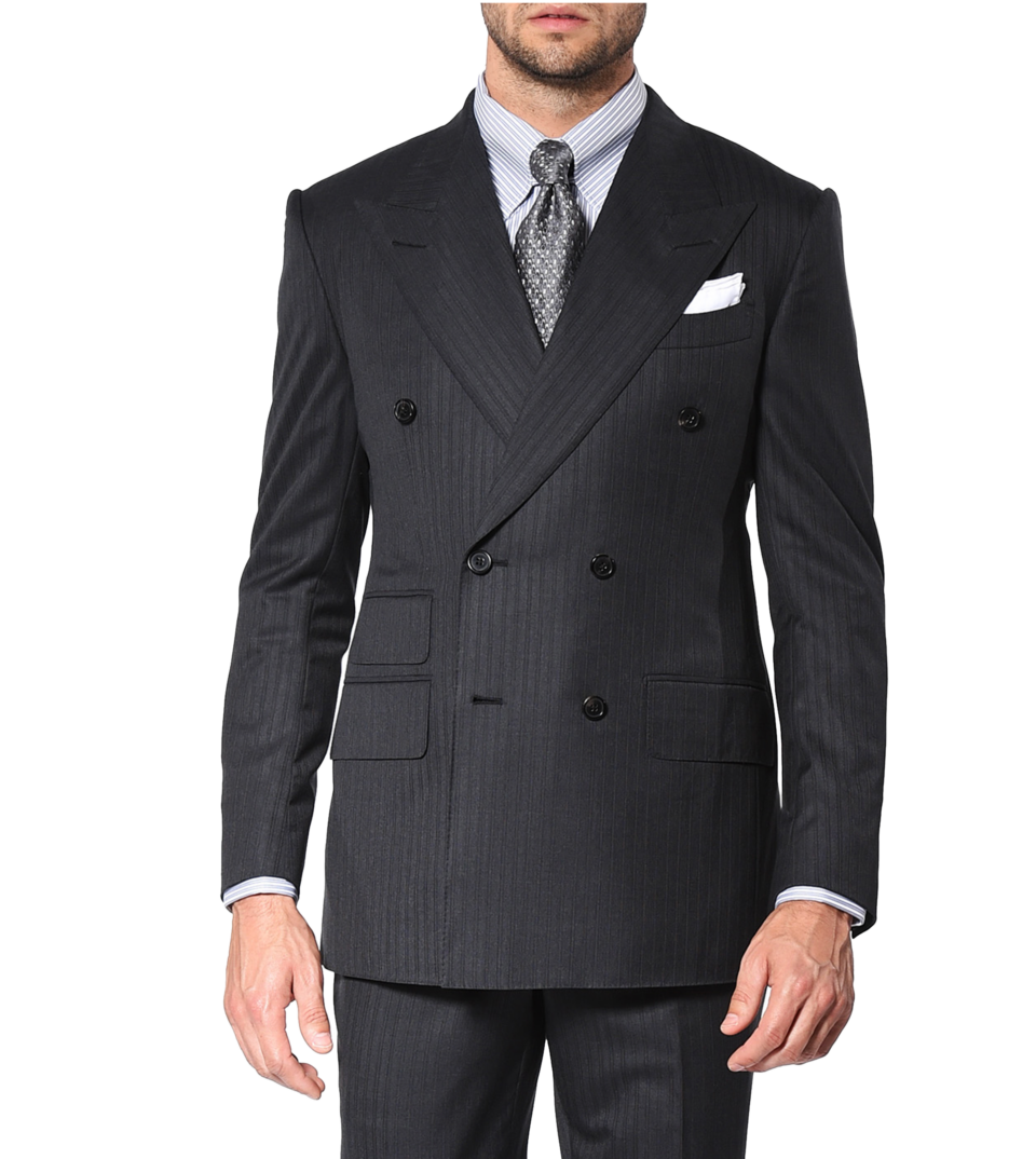 Charcoal Grey Overlay Stripe, Double-breasted Bespoke Suit