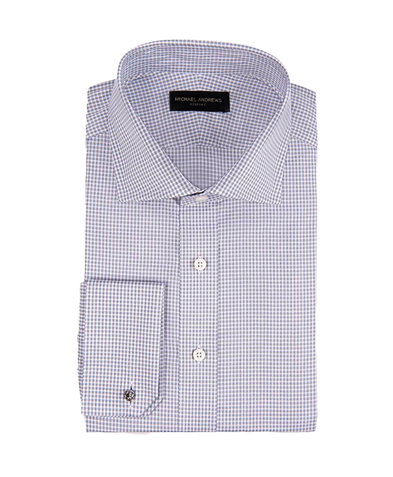 (product) Grey Textured Micro-Check, Spread-Collar Shirt