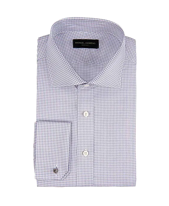 (product) Grey Textured Micro-Check, Spread-Collar Shirt