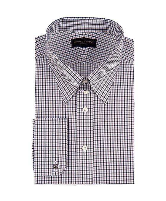 (product) Charcoal Tattersall, Tab-Collar Shirt