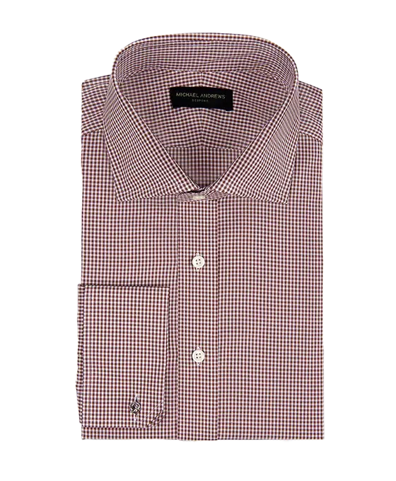 (product) Brown Textured Micro-Gingham, Spread-Collar Shirt