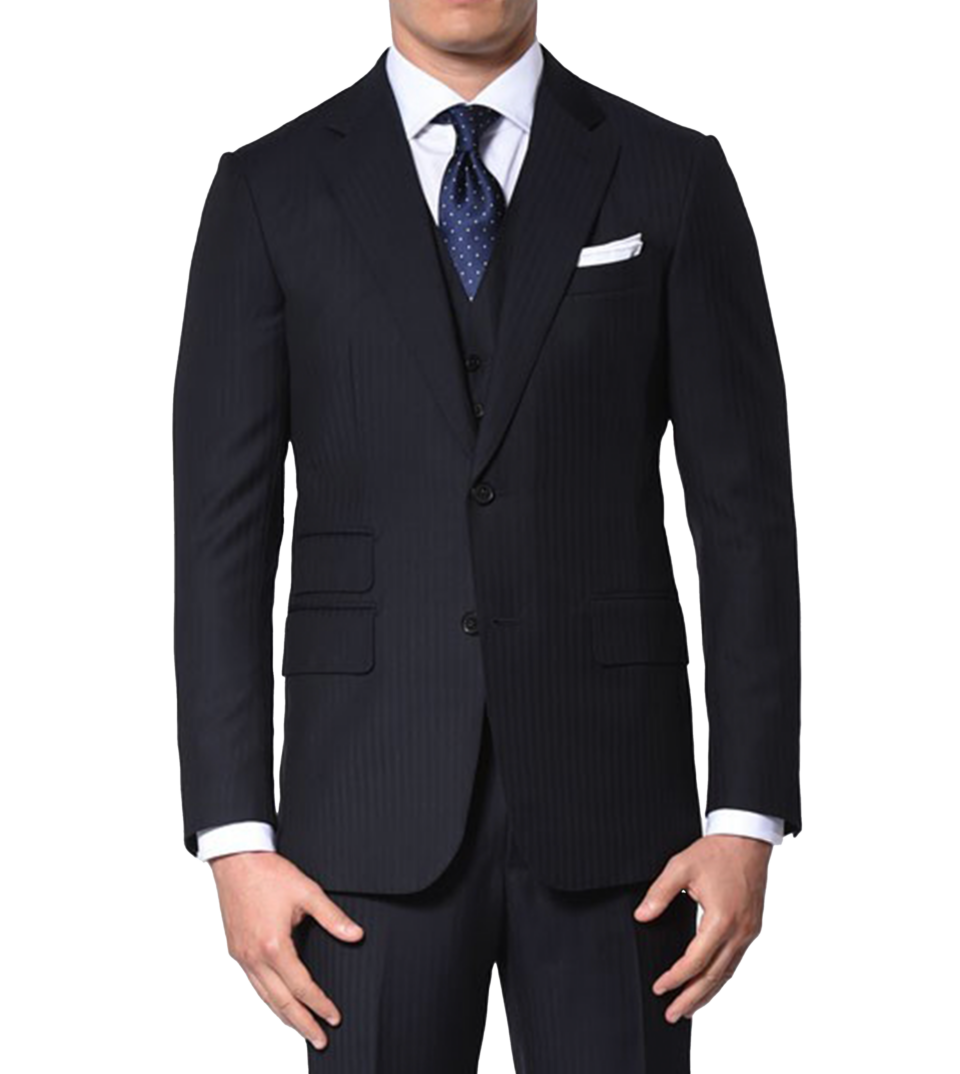 Navy Herringbone Classic Bespoke Suit