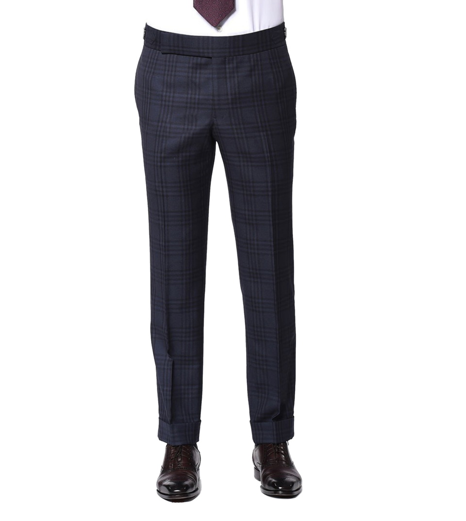 Navy Macro Plaid Signature Hook-Eye Trouser