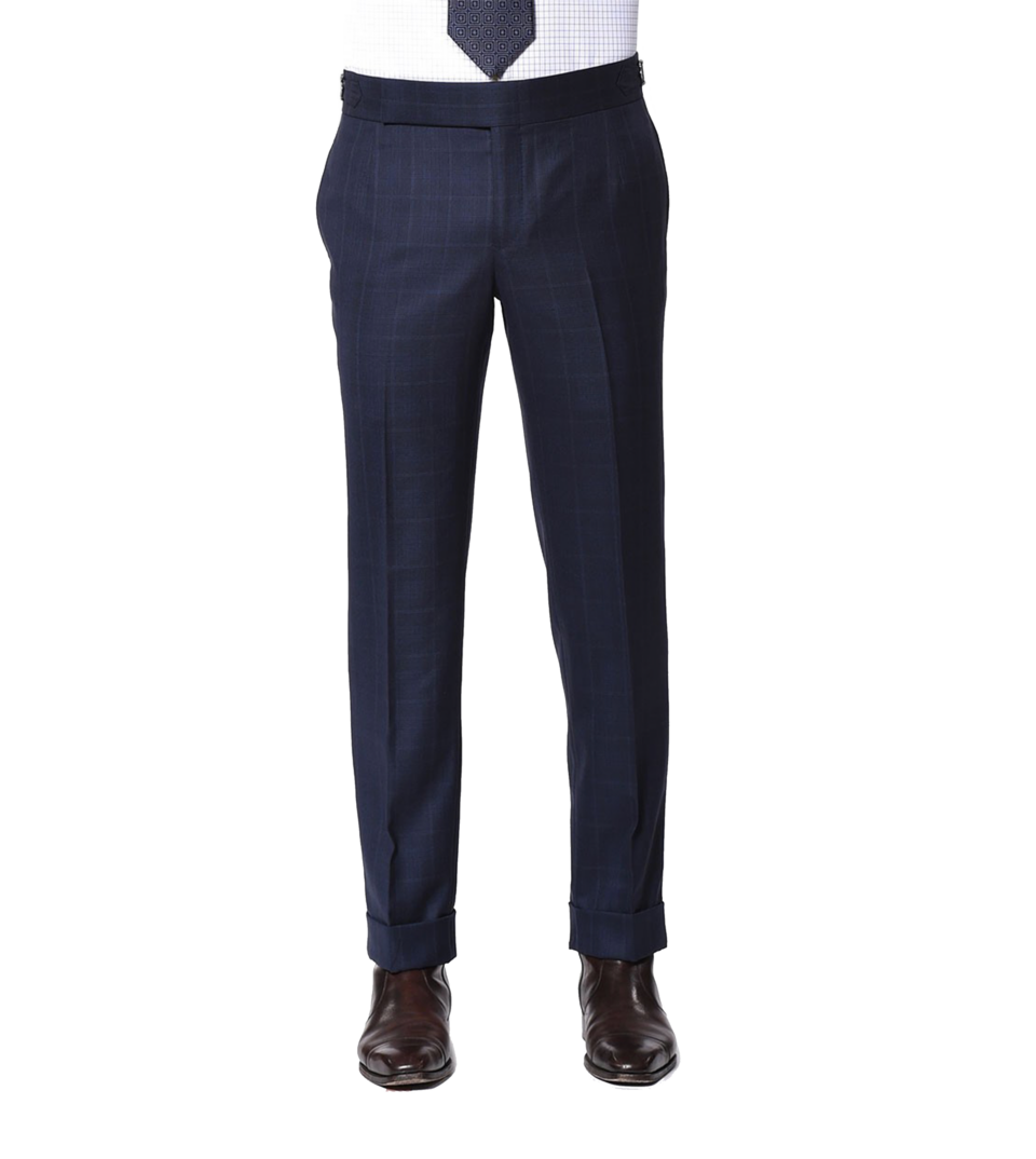 Dark Blue Complex Windowpane Signature Hook-Eye Trouser