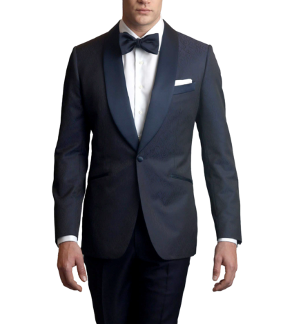 Navy Blue Geo-pattern, one-button, made-to-measure Dinner Jacket - custom suits nyc bespoke tailor midtown, noho