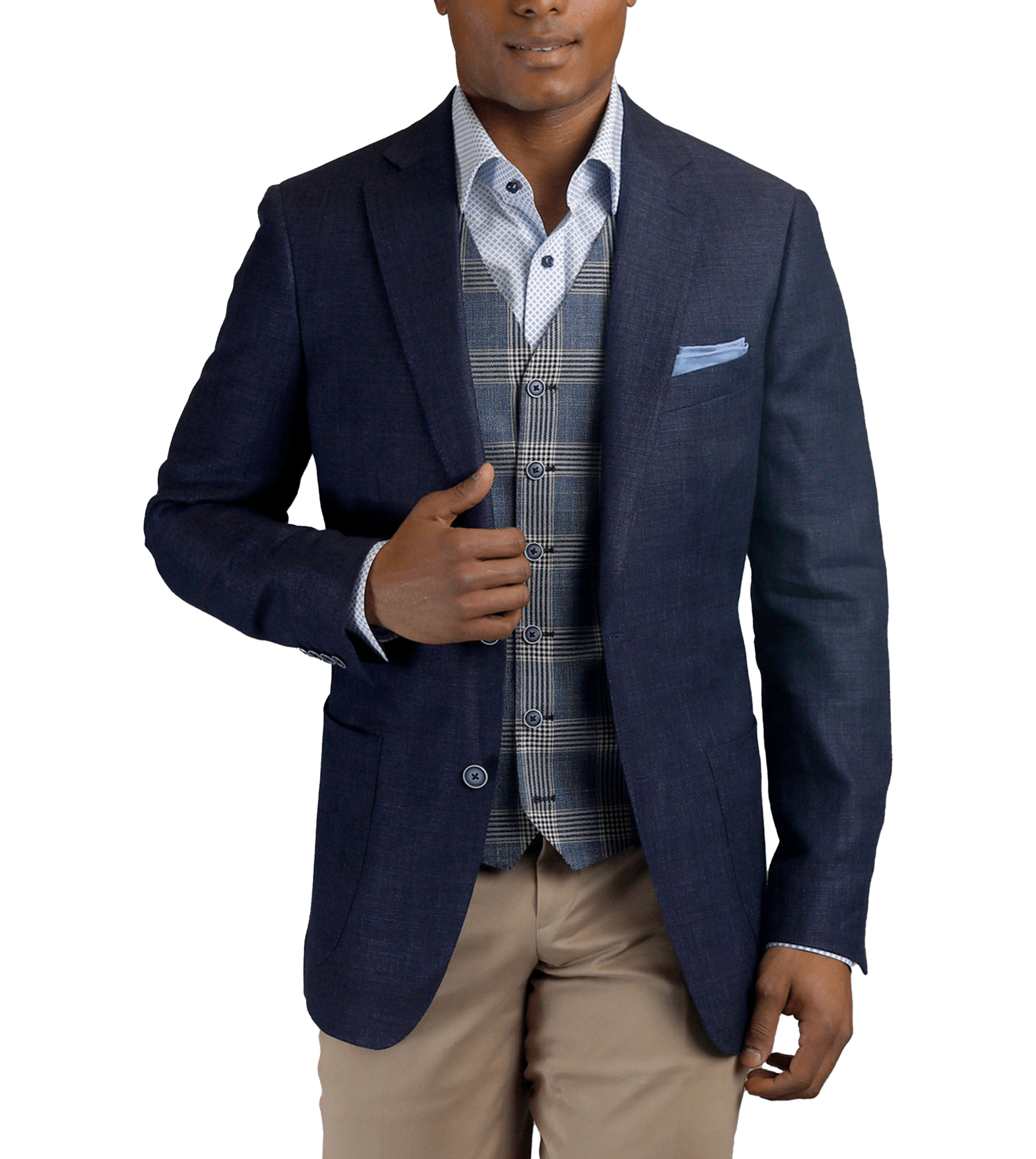 Navy Linen Blend Hopsack Two-Button MTM Sport Coat Michael - Main Image
