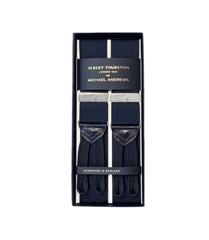 Albert Thurston Black Solid Suspenders with Silver Hardware