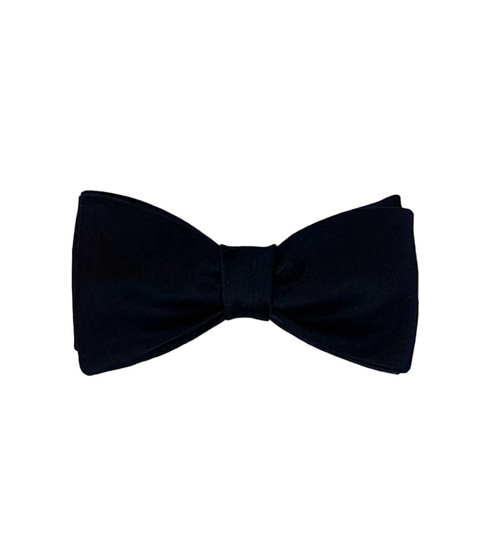 (product) Black Silk Satin Pre-Tied Bowtie (2 1/2